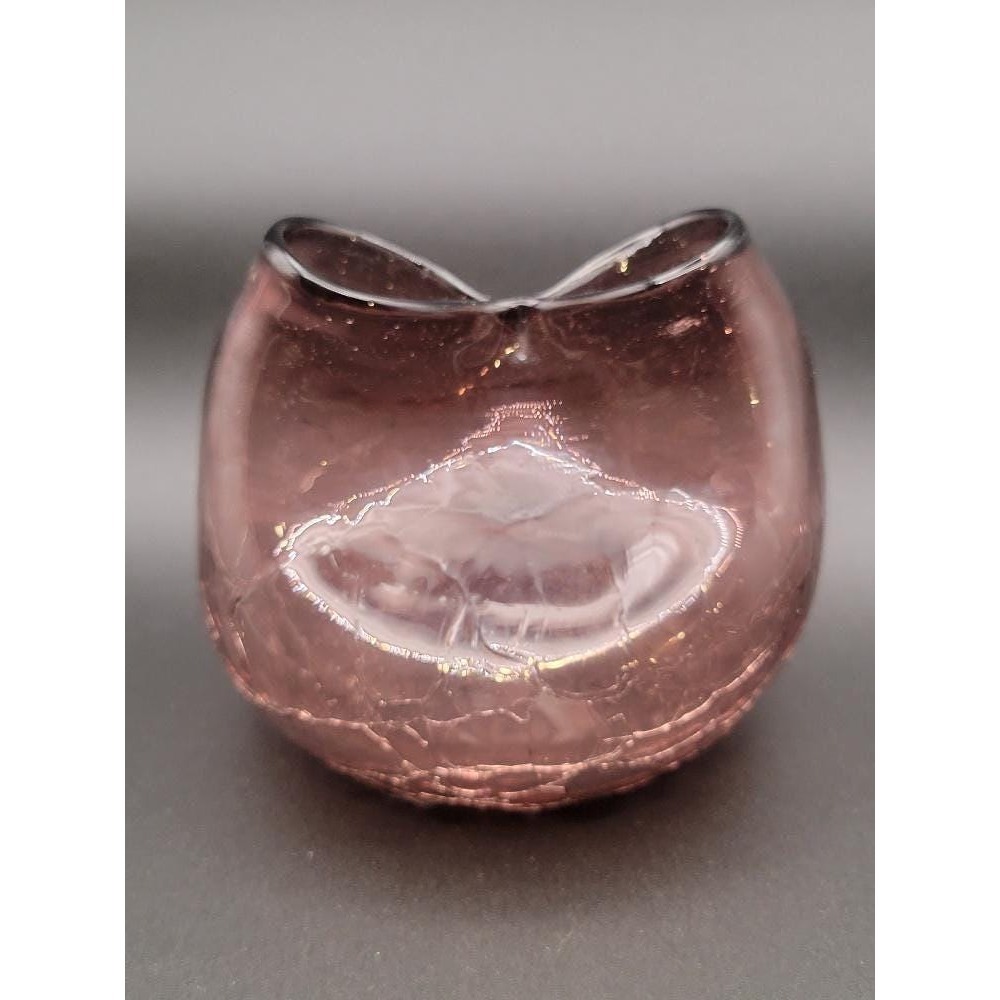 Vintage Blenko Amethyst Art Glass Vase Crackle MCM Hand Blown‎ Decor